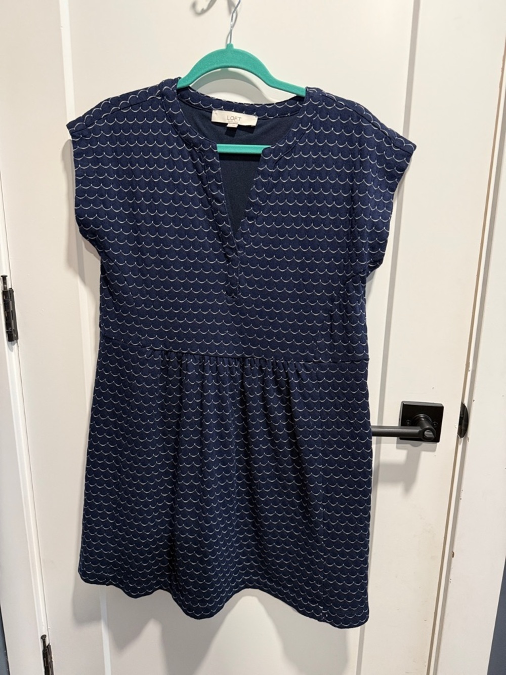 LOFT Navy Wave-Print Cap Sleeve Mini Dress - Picture 3 of 8